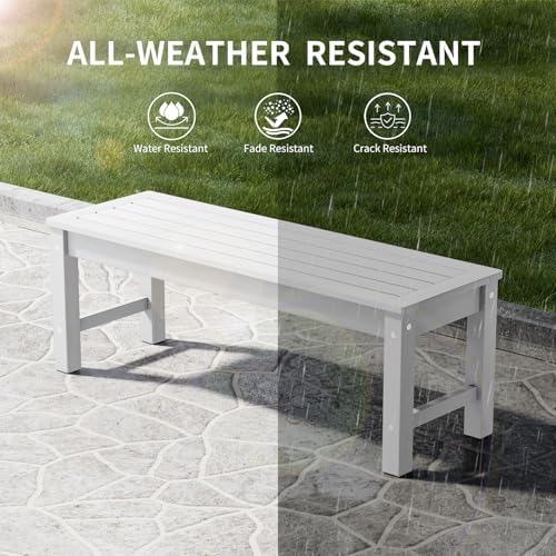 Psilvam 47" Backless Outdoor Bench for 2-Person, 700 LBS Capacity, White