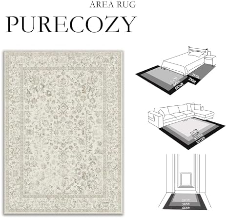 PureCozy 8x10 Taupe Area Rug Washable Non Slip Large Vintage Living Room