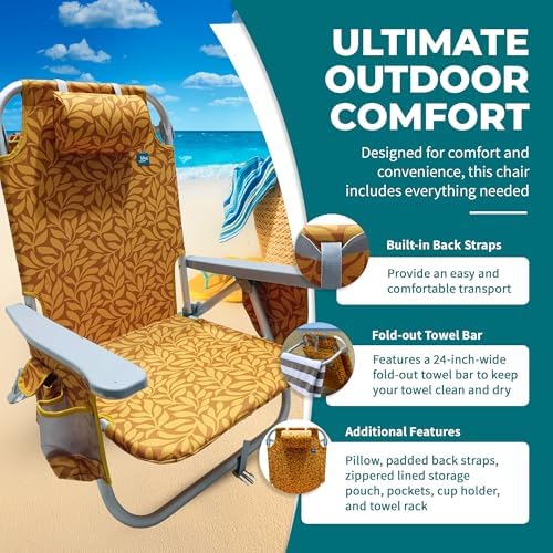 Bliss Hammocks Folding Backpack Beach Chair Recliner, Amber Leaf