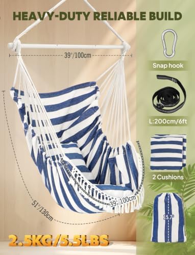 Chihee Hammock Chair Max 500 Lbs 2 Cushions Spreader Bar Strap Carabiner