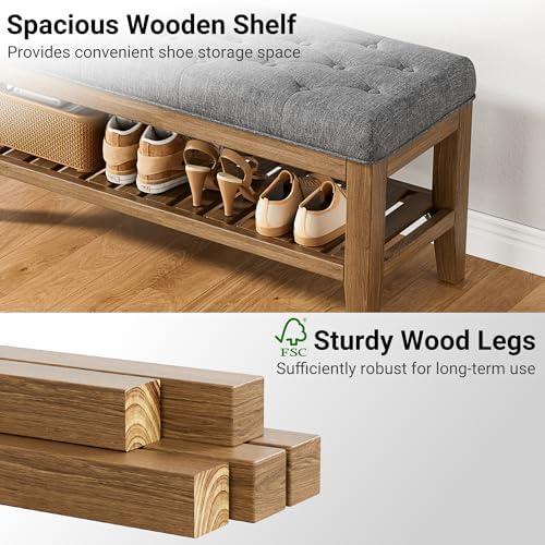 YaFiti End of Bed Storage Bench, 42.9" Entryway Shoe Bench with Solid Wo...
