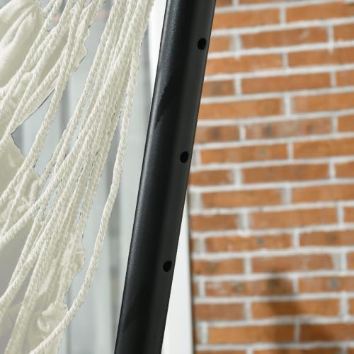 Outsunny Patio Hammock Chair with Stand Side Pocket Headrest Cream White