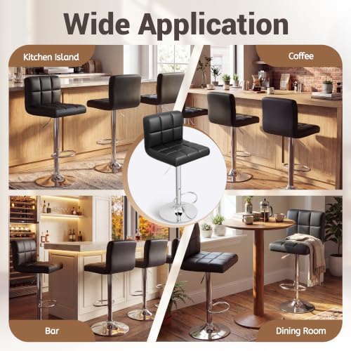 Homall Bar Stools Set of 4, Modern PU Leather Adjustable Swivel Barstools wit...