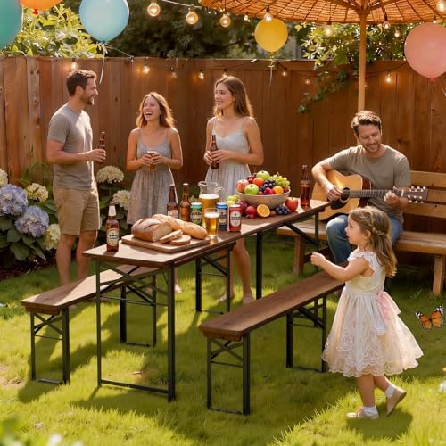 VINGLI 70 Inch Folding Picnic Tables with Benches Set, Weather-Resistant Wood...