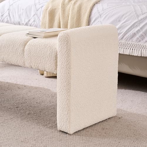 54" Boucle Bench for Bedroom Window End of Bed, Ivory White