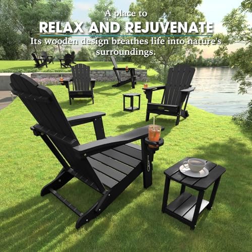 THOEOE Folding Adirondack Chair, HDPE All-Weather Outdoor Chair