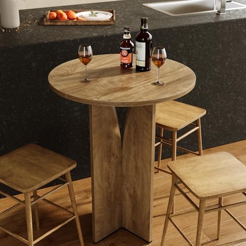 LITTLE TREE Round Bar Table, 31.5 Inches Counter Height Cocktail Table, Woode...