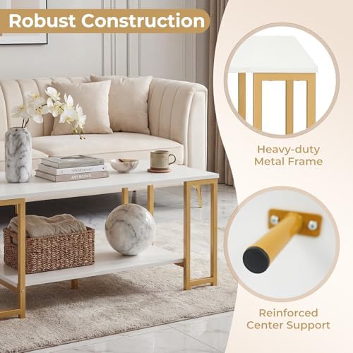 GIANTEX 2-Tier Coffee Table with Storage, 39.5" Center Table, Gold &...