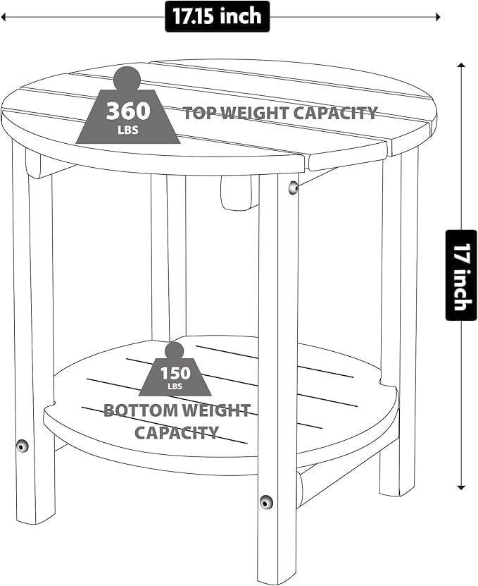 LZRS Round Adirondack Side Table Double End Table, Outdoor Side Tables for Pa...