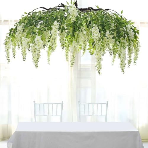Efavormart 55" Cream Wisteria Hanging Canopy, 24-Branch Large Floral Cha...