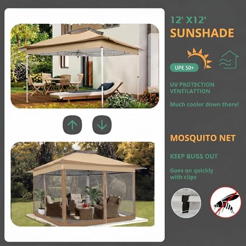COBIZI 12x12 Pop Up Gazebos On Clearance - Upgrade Easy Up Metal Outdoor Gaze...