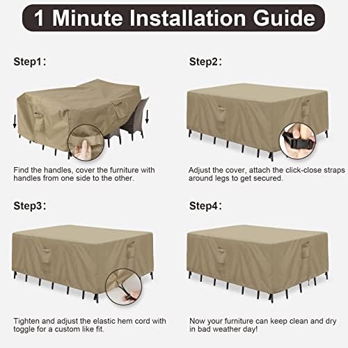 PureFit Patio Furniture Covers, Outdoor Table Cover Waterproof Rectangle