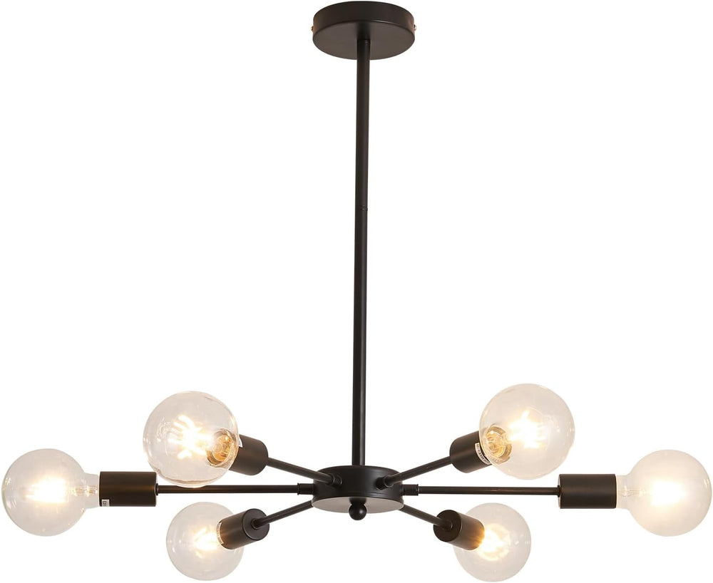 UOFUS Sputnik 6 Light Chandelier Black Mid Century Ceiling Light Fixture Mode...