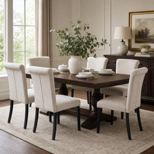 ACEDÉCOR Dining Chairs Set of 6, Modern Off White Linen Upholstered Dining Ch...