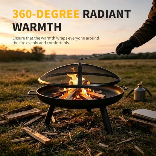 23inch portable fire pit with fire poker and shown in use
