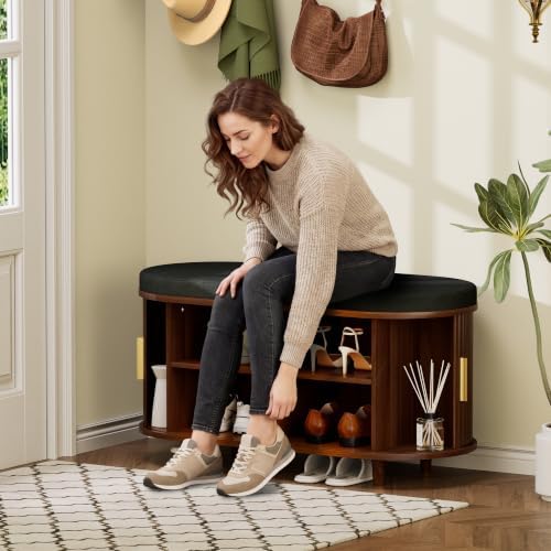 DHH 2-Tier Storage Bench,Wide Shoe Bench with Thickened Padded Seat Cushion, ...