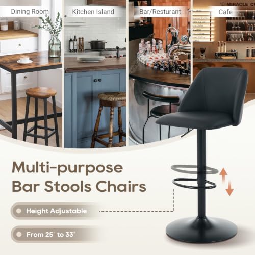 COLAMY Bar Stools Set of 4, Modern Swivel Bar Chairs, Adjustable PU Leather U...