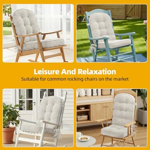 Detiblue Rocking Chair Cushion Set, Separate Seat & Back(38x17,White)
