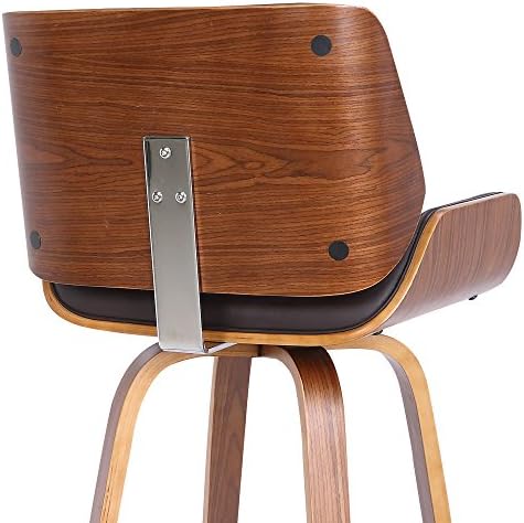 Armen Living Tyler 30" Bar Height Swivel Brown Faux Leather and Walnut W...