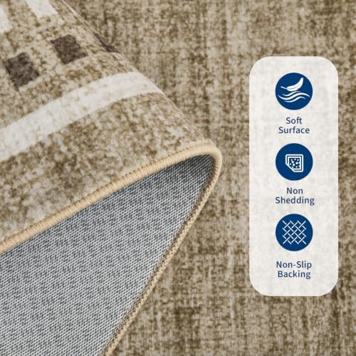 Garvee 8x10 Washable Living Room Area Rug Scalloped Neutral Non Slip Rugs