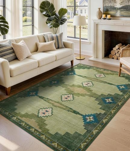 YIHOUSE 6’x9’ Washable Green Mid Century Modern Area Rug for Living Room