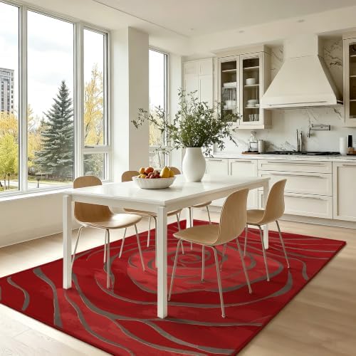 5x7 Red Rose Area Rug for Living Room Washable Rugs Bedroom Dining Room