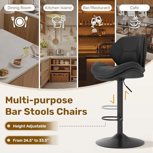 Nalupatio Swivel Bar Stools Set of 2, Double-Layer Filled Upholstered Bar Sto...
