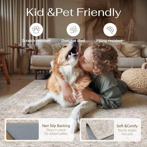 HUGEAR Beige Area Rugs 3x5 Washable Rug Indoor Carpet