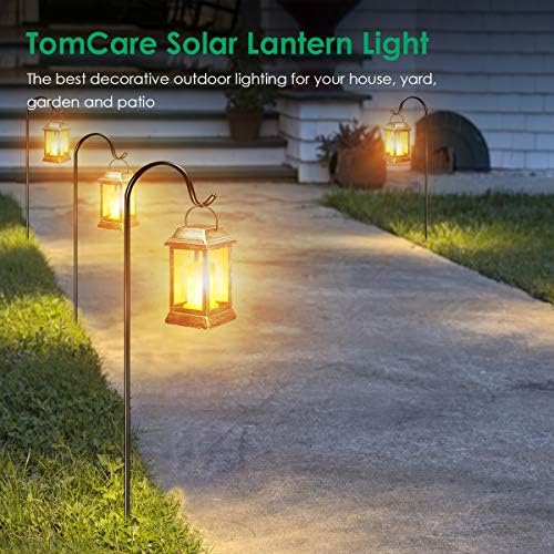 TomCare Flickering Flame Solar Lights Outdoor Metal Hanging Lantern, 2 Pack
