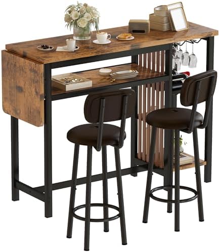 Bar Table and Chairs Set, 59'' Counter Height Dining Table Set with S...
