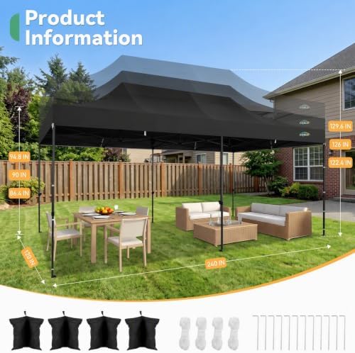 COBIZI 10x20 Heavy Duty Pop Up Canopy Tent with 6 Sidewalls, Black