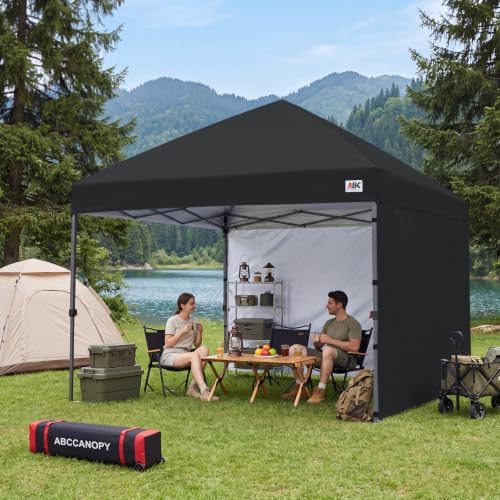ABCCANOPY 8x8 Pop Up Canopy Tent, 2 Sidewalls, All-Weather Shade, Black