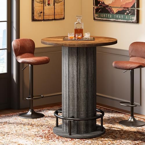 Tribesigns Round Bar Table, 39.4" H Wood Bistro Pub Table with Metal Rin...