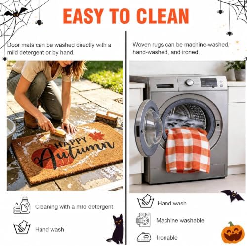 2-Piece Fall Front Door Mat Set, Layered Coir & Orange White Plaid Mats