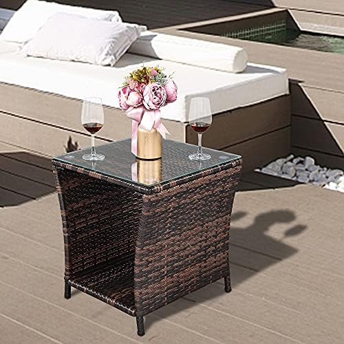 Wicker Rattan Side Table, Outdoor Square Rattan Coffee Table End Table Patio ...
