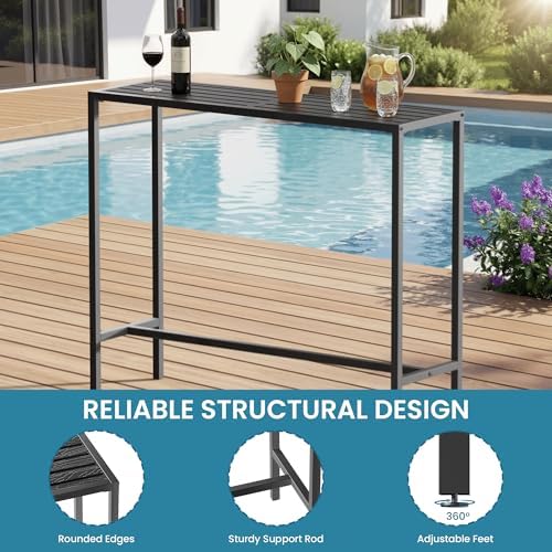 45" Outdoor Bar Height Table, Black Metal Frame with HDPE Top