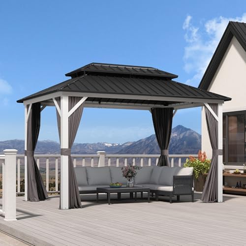 PURPLE LEAF Hardtop Gazebo 8' x 12' Galvanized Steel Roof White Frame