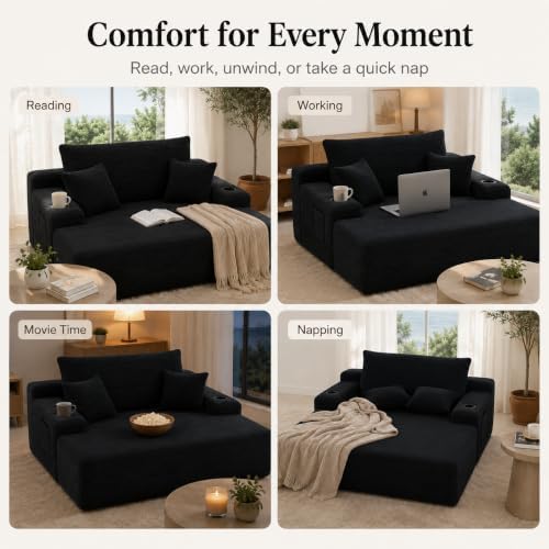 67" Oversized Chaise Lounge Chair Indoor, Corduroy Cloud Couch with 3 Pi...