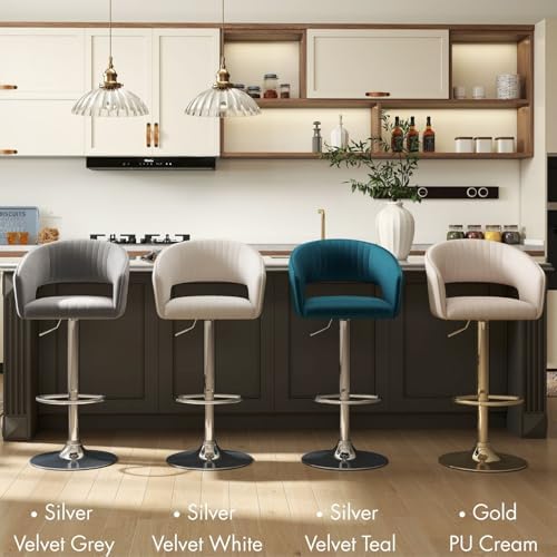 Hyfirm Set of 2 Beige PU Leather Swivel Adjustable Bar Stools Gold Base