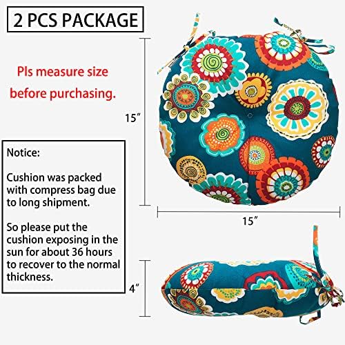 Magpie Fabrics Outdoor Round Bistro Seat Cushions with Ties, 15"x15&quot...