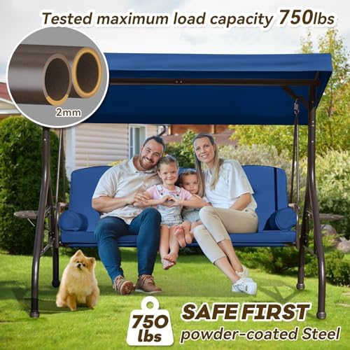3 in 1 Outdoor Porch Swing with Adjustable Canopy, 3 Seat Outdoor Swing for A...