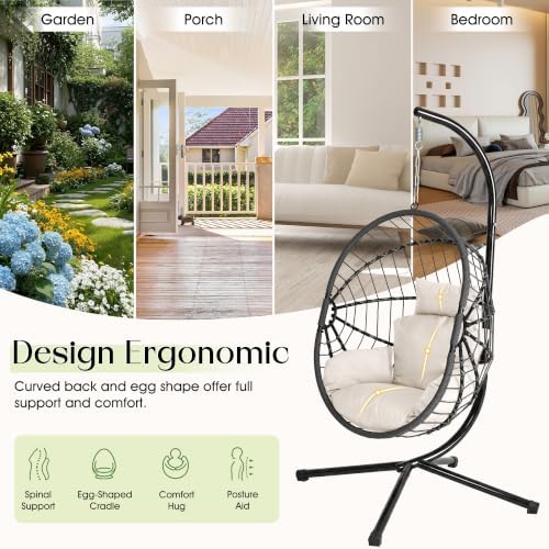 LEX CRAFT Hanging Egg Chair with Stand, Swinging Egg Chair Outdoor Indoor, Ha...