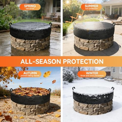 Onlyme Fire Pit Cover Round, 39-42 Inch Outdoor Firepit Covers 600D-42*9In