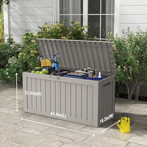 Mars Villa Deck Box, Outdoor Storage Box Waterproof, 72 Gallon, Grey