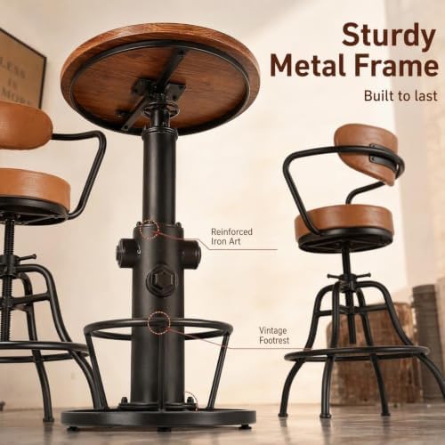 LOKKHAN Industrial Bar Table 38.6"-48.4" Height Adjustable Swivel R...