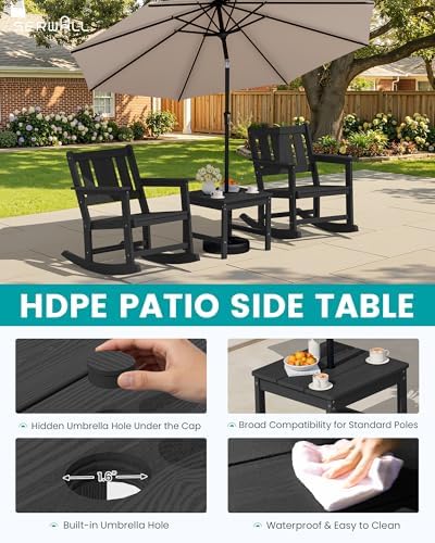 SERWALL 3-Piece Patio Furniture Set with 2 Rocking Chairs & Table, Black