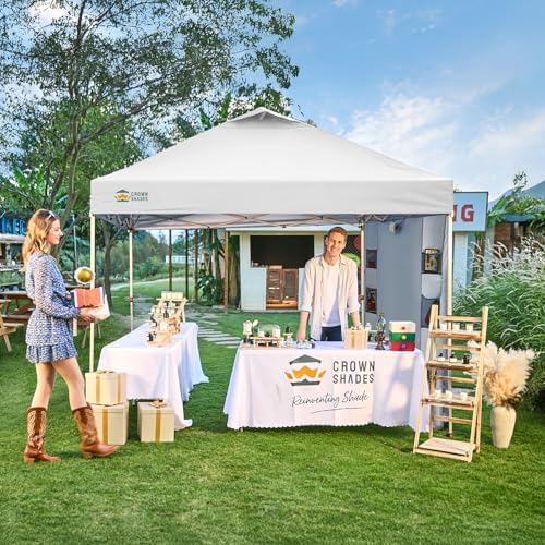 CROWN SHADES Canopy Tent 10x10 Pop Up Canopy with Side Pockets, Grid White