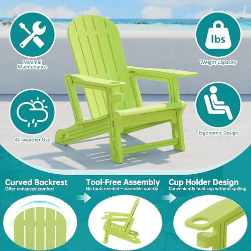 Shintenchi Adirondack Chairs Set of 2,HDPE Adirondack Chairs w/Removable Tabl...
