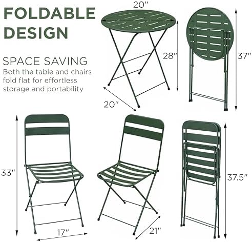 Alpine Corporation VTFAM168A-GN 3-Piece Green Metal Folding Bistro Set – 20&q...