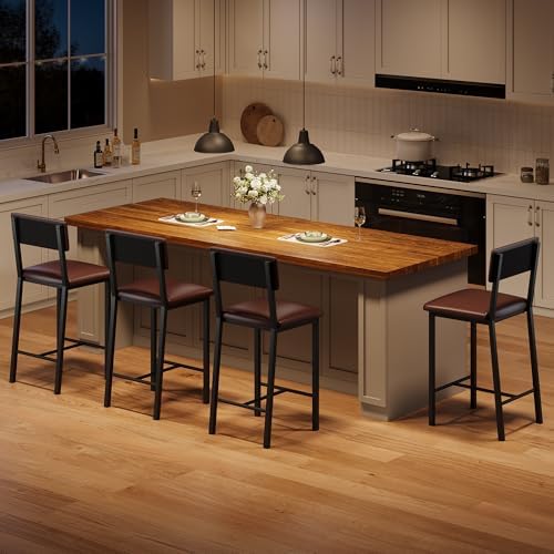 Garvee Bar Stools Set of 4 with Backrest and Footrest, 25 in Counter Height B...